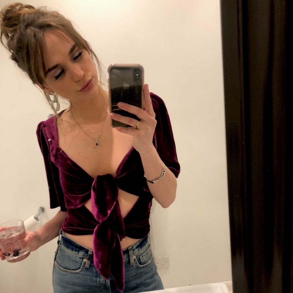 ZARA NYE velvet tie front GOING OUT TOP S